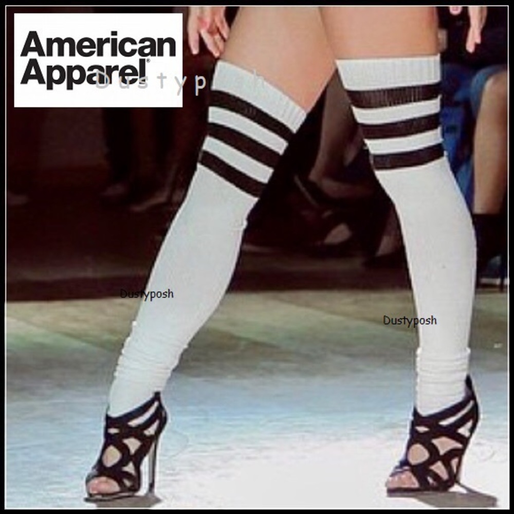 American Apparel Thing High Socks OTK Over Knee Stripe Ribbed Authentic Lingerie - Picture 4 of 7